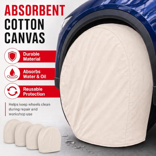 LAUCO Canvas Wheel Tire Covers Set of 4, Absorbs Water and Oil - Protector for RV, Auto, Truck, Car, Camper, SUV, Trailer, Suitable for 27.5 inch Diameter Tire 50818