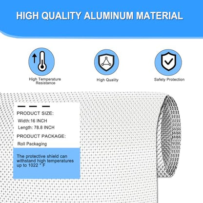 16" x 78.7" Exhaust Heat Shield Kit – High-Temp Muffler/Engine Embossed Aluminum Heat Shield with 20PCS Stainless Steel Cable Ties for Automotive & Motorcycle