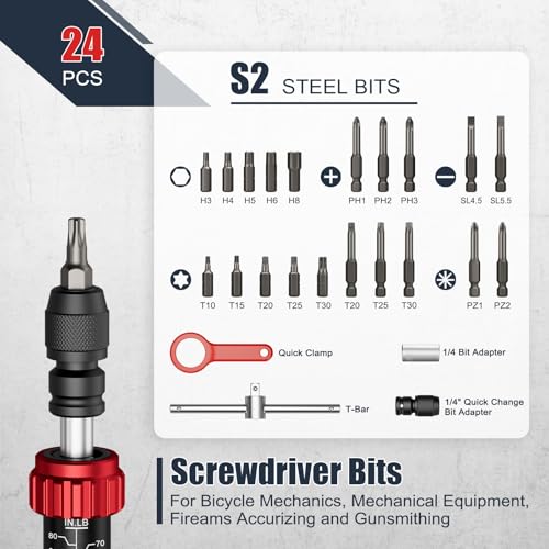 VANPO Torque Screwdriver, 10-80 In-lb, 24 Piece, Click Style for Gunsmith - size: 10-80 inlb