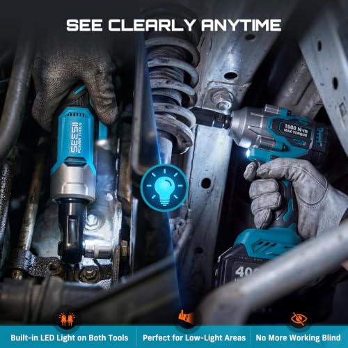 Seesii 1/2" Impact Wrench & 3/8" Ratchet Combo Kit for Auto Repair