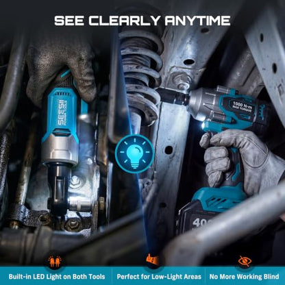 Seesii 1/2" Impact Wrench & 3/8" Ratchet Combo Kit for Auto Repair