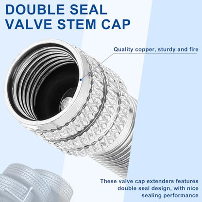 50 Pcs Double Seal Valve Stem Caps with Storage Box Inflate Valve Flow Through Tire Cap Metal Extension Stem Seals for High Pressure Truck Car Van Trailers Boats Rv Semi Bus Tires