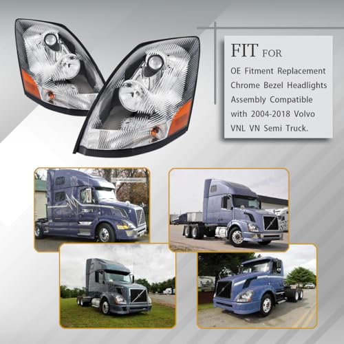 Semi Trucks Headlight Pair Compatible with 2004-2017 VOLVO VNL (Including All Bulbs),VNL Headlamp White Assembly - color: White, size: pair set