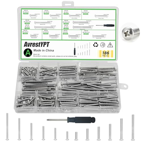 186 Pcs Machine Screw Assortment Kit, Phillips Pan Head Machine Screws, Outlet Cover Screws, Wall Plate ScrewsStainless Steel Bolts for Mounting Wall Plate Switch Electrical Panel Screwss - color: Silver Size: 186Pcs
