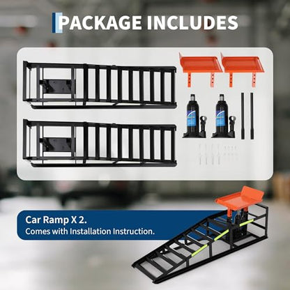 5 Ton Hydraulic Car Ramps, Heavy Duty Vehicle Lift with Reflective Strips for Night Use, Low Profile Adjustable Height 9.8" to 15", Portable Auto Service Ramps for Oil Changes Garage&Truck Maintenance