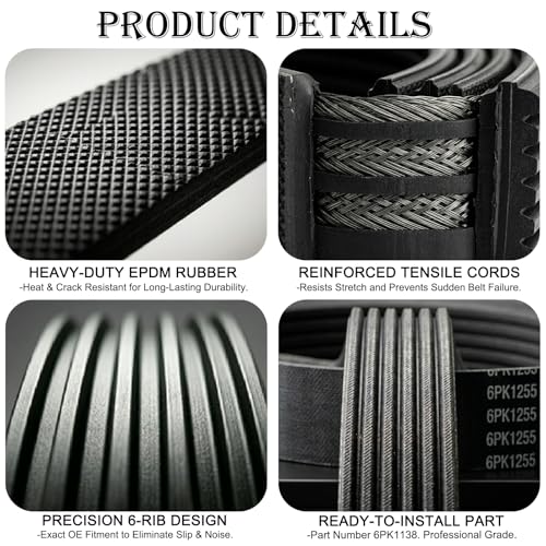 6PK1138 Serpentine Belt K060448 for Ford Explorer Edge 3.5L 3.7L V6 - size: 6PK1138