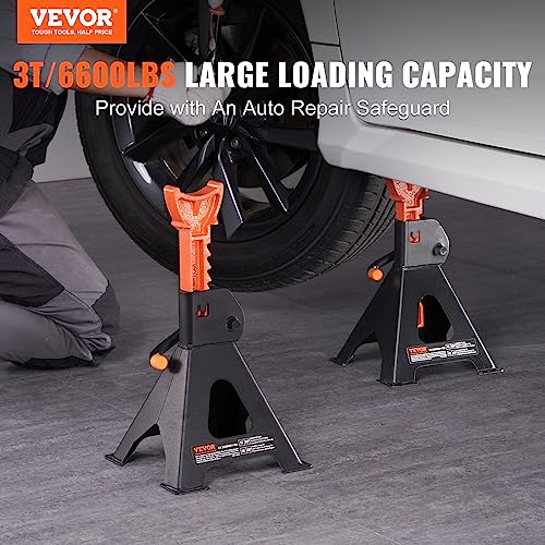 VEVOR Jack Stands, 3 Ton (6,000 lbs) Capacity Car Jack Stands, 10.8-16.3 inch Adjustable Height, for lifting SUV, Pickup Truck, Car and UTV/ATV, Red, 1 Pair - style: 3T Single Locking