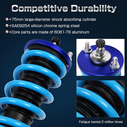 24 Levels Adjustable Coilovers Compatible with Honda Civic 1988-2000 CRX 1992-1995 Delsol 1993-1997 Integra 1990-2001 High Poundage Coil Spring Absorber Struts Suspension Lowering Kit Blue - color: Blue