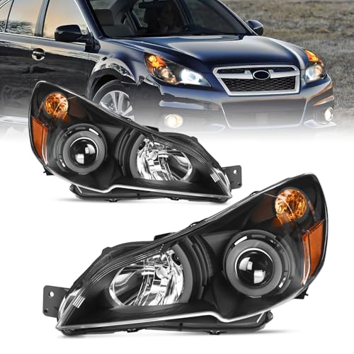Nilight Headlight Assembly Compatible with 2010 2011 2012 2013 2014 Subaru Legacy/Outback Black Housing Amber Reflector Clear Lens Headlights Replacement Driver and Passenger Side - color: Black Housing + Amber Reflector