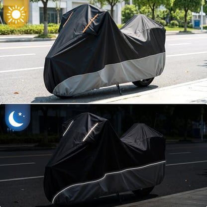 Waterproof Motorcycle Cover 420D Heavy Duty with Side Top Box Compatible with Harley Davidson Touring,Touring Ultra Limited Road King Street Glide Road Glide Electra Glide(116" x 47" x 53") - color: Gray