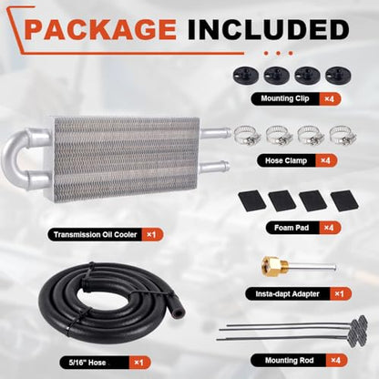 BARTOO Universal 5/16" Transmission Oil Cooler Kit, Aluminium alloy 2 Pass Tube and Fin Oil Cooler Kit (Sliver) - color: Sliver, size: 2 Pass