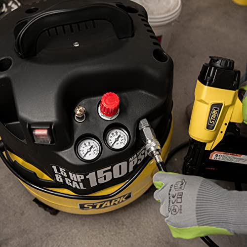 Stark USA 18-Gauge Pneumatic Brad Nailer and 6-Gallon Pancake Air Compressor Combo, 150 PSI Oil-Free Portable Electric Compressor Kit for Finish Carpentry