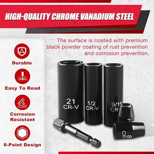 EACELIY 64pcs 3/8" Socket Set,Drive Impact Socket Set, SAE/Metric, Deep & Shallow, Cr-V Steel, 6 Point with Adapters, 72T Ratchet Handle, Extension Bars，Bit Adapter，6-24mm，5/16-1 inch - size: 64 PCS (5/16"-1")