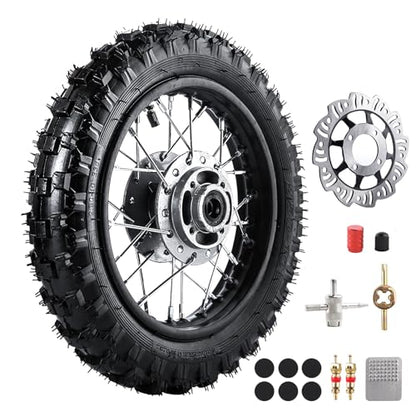 10 Inch 2.5-10 Front Wheel Tire with 1.4 x 10 Rim and Disc brake rotor With 12mm Bearing for 50cc 70cc 90cc 110cc Dirt Pit Bike CRF50 DRZ70 PW50 BBR50 TTR50 DRZ50 SSR (Front Wheel Tyre)