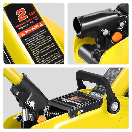 DNA MOTORING Low Profile Hydraulic Trolley Service/Floor Jack, 2 Ton (4000 lbs) Capacity, Lifting Range 5.1"-13", Yellow, TOOLS-00474-YL - color: Yellow, style: 2 ton