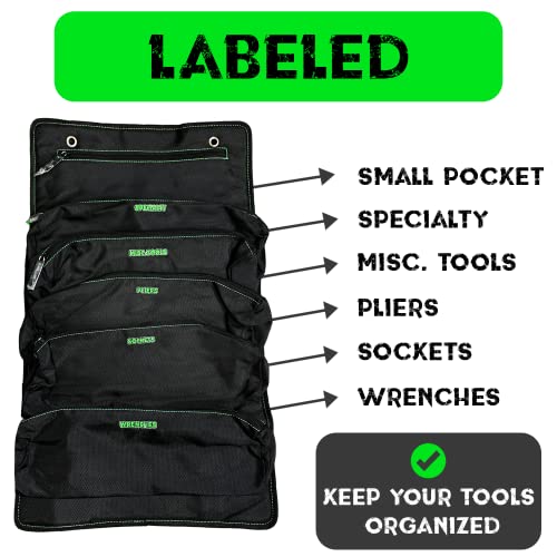 Rhino USA Tool Bag Roll - Heavy Duty Canvas Organizer for Tools - color: Green Black
