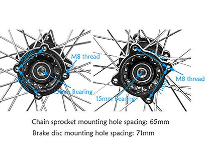 60/100-14 Front & 80/100-12 Rear Disc Brake Wheel Rim Tires With 15 Bearing for Pit Dirt Bike