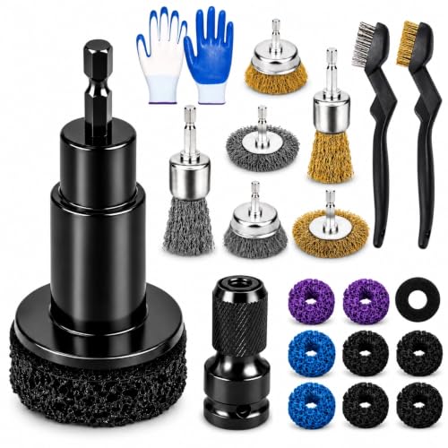 Wheel Hub Cleaning Tool, Brake Rotor Resurfacing Kit - 8 Pads & Coarse Carbon Steel Crimping Wire Wheel Brush, Rust Removal Tool for Car Repair - color: Gold