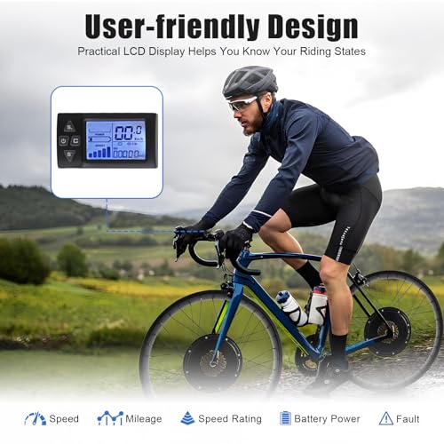 26" 48V 1500W E-Bike Conversion Kit Rear Wheel, 55Nm Electric Bicycle Fat Snow Tire Motor Kit Brushless Gearless Rear Wheel Hub Motor with LCD Display for 26x4.0 Inch Tire