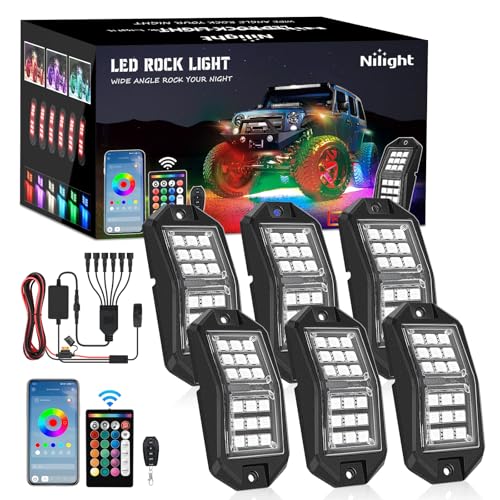 Nilight RGB LED Rock Lights Kit 6 PCS 18LED Wide Angle Wheel Well Light - color: RGB 18LED, size: 6 Pods
