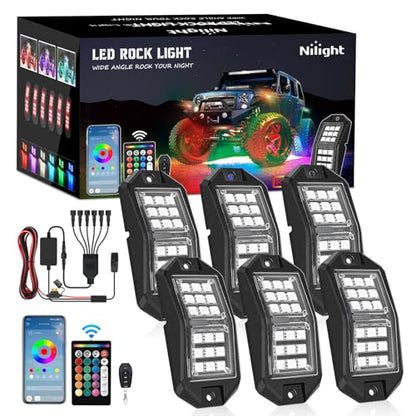 Nilight RGB LED Rock Lights Kit 6 PCS 18LED Wide Angle Wheel Well Light - color: RGB 18LED, size: 6 Pods
