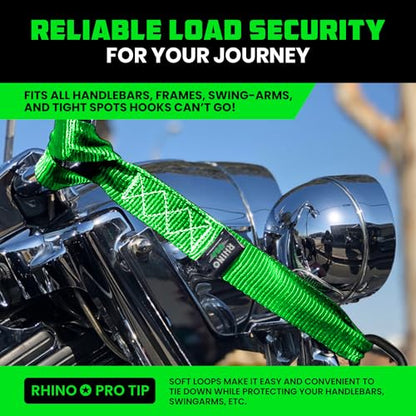 Rhino USA Soft Loop Tie Down Straps (4-Pack) - Motorcycle Handlebar Straps - color: Green 4-Pack