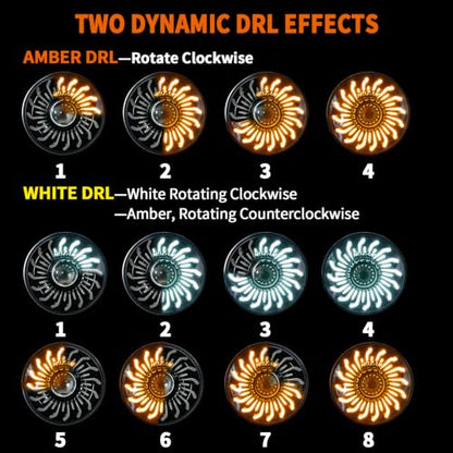 5.75 Inch Headlight with Whirlwind Dynamic Start Halo & White/Amber DRL - color: White/Amber Dynamic DRL