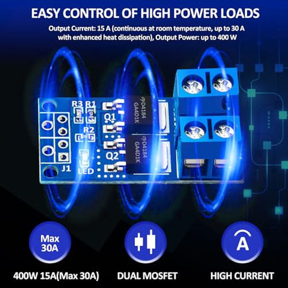 6 PCS Dual High-Power MOSFET Trigger Switch Drive Module, Upgrade 0-20KHz PWM Adjustment Electronic Switch Control Board Motor Speed Controller, Lamp Brightness Control, DC 5V-36V 400W, 15A (Max 30A)