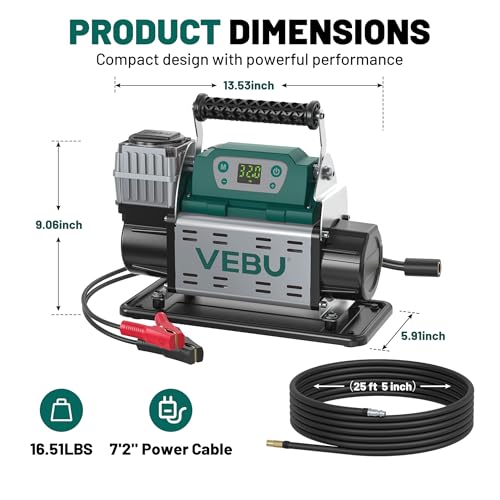 ‌RV Air Compressor 12V Tire Inflator, 150PSI with Auto Shut-off, Digital Display & Preset, 5.65CFM Fast Inflation for Off-road Vehicles, Trucks, SUVs, RVs, ATVs, Corded Electric - style: Single Cylinder + Digital Display