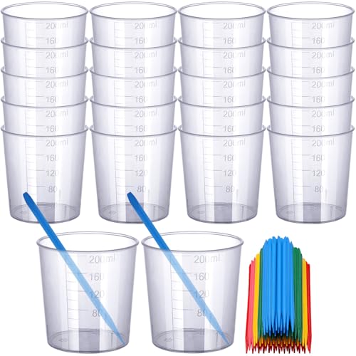 Gartful Resin Mixing Cups and Sticks, 70 Packs Epoxy Measuring Cups Kit - 20PCS 200ml Disposable Graduated Cups, 50PCS Pointed Stir Sticks for Mixing Paint, Stain, Epoxy, Resin - color: Clear cups+point stick, size: 200ml