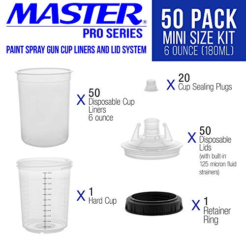 Master Paint System MPS Disposable Paint Spray Gun Cup Liners & Lid System - size: 6 Ounce Cup Kit