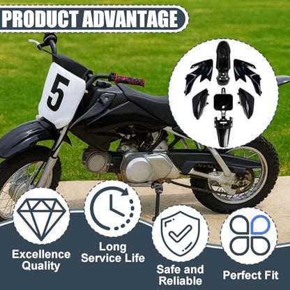 Podoy CRF50 Plastics Kit ABS Body Fender Fairing Set 7PCS with Bolt (Black) - style: Black