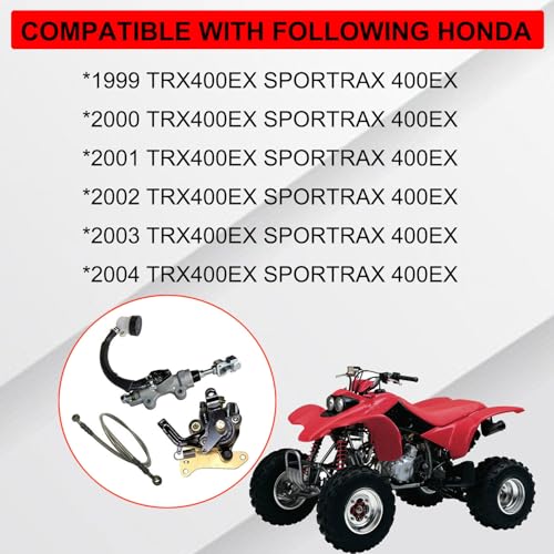 Rear Brake Caliper with Parking Brake & Master Cylinder & Brake Hose Line Kit Direct Replacement Compatible with Honda TRX400EX 400EX 1999-2004 OE # 43510-HN1-006 43250-HN1-006 43310-HN1-003