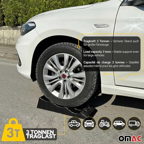 OMAC Car Ramps Pack 4 Pcs 6000 Pounds Load Capacity Black Compact Lightweight Design for RV Trailer Camper Oil Changes Inspections - size: 4 Pieces / Multi Level