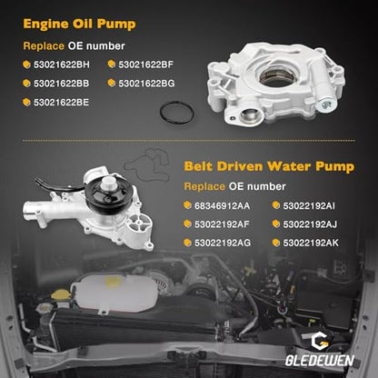 MDS 5.7L Hemi Camshaft Lifter Kit With Oil Pump Water Pump Set,Compatible with 2009-2010 Dodge Ram 1500 Durango Chrysler Aspen 2011-2015 Ram 1500,Replace# 53022263AF 5038684AA 53021622BH