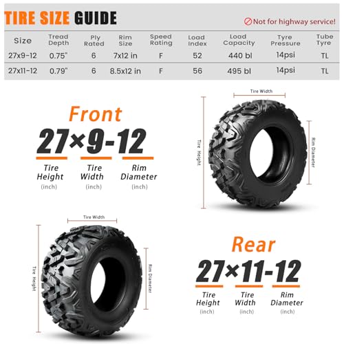 TRIPOWER Set of 4 27x9-12 & 27x11-12 ATV UTV Tires, 6PR All Terrain Trail Sand Mud Off-Road Tire, Tubeless - size: 27x9x12 & 27x11x12