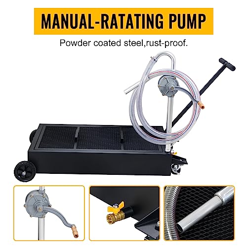 25 Gallon Oil Drain Pan Low Profile Oil Drain Tank Large Capacity Oil Change Pan with Foldable Hand, Pump, Hose, Swivel Casters Wheels Fit for Car, SUV, Trucks Oil Change Black - color: Black, size: 25 Gallon Manual Pump