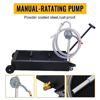 25 Gallon Oil Drain Pan Low Profile Oil Drain Tank Large Capacity Oil Change Pan with Foldable Hand, Pump, Hose, Swivel Casters Wheels Fit for Car, SUV, Trucks Oil Change Black - color: Black, size: 25 Gallon Manual Pump