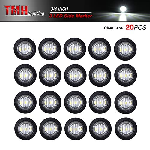 (Pack of 20) TMH 3/4 Inch Mount White LED Clearance Bullet Marker lights, Side LED marker lights for trailer Truck RV Car Bus Van - color: White