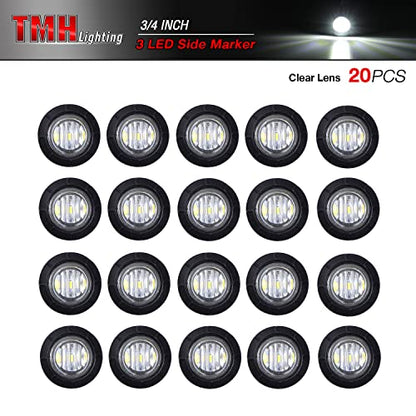 (Pack of 20) TMH 3/4 Inch Mount White LED Clearance Bullet Marker lights, Side LED marker lights for trailer Truck RV Car Bus Van - color: White
