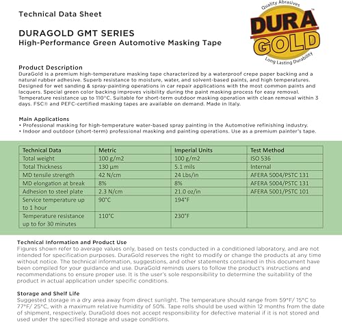 Dura-Gold Green Automotive Masking Tape 1" (24mm x 55 Yards), Case of 36 - size: 1"