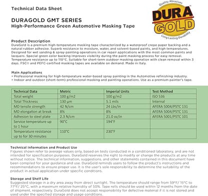 Dura-Gold Green Automotive Masking Tape 1" (24mm x 55 Yards), Case of 36 - size: 1"