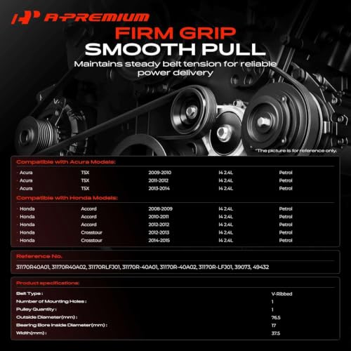 A-Premium Belt Tensioner Assembly with Pulley Compatible with Honda, Acura