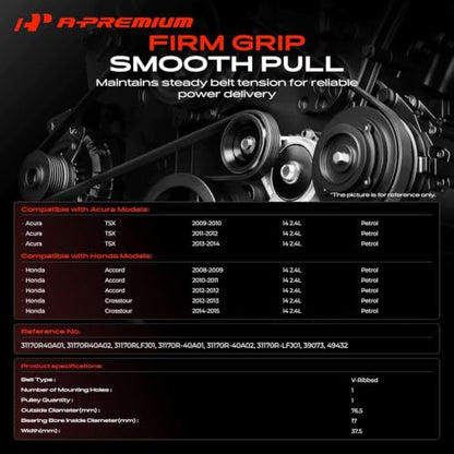 A-Premium Belt Tensioner Assembly with Pulley Compatible with Honda, Acura
