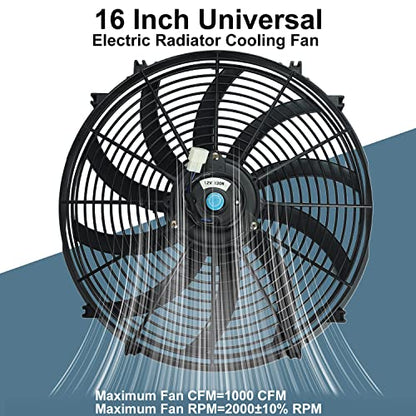 16" inch Universal Slim Fan Push Pull Electric Radiator Cooling 12V Mount Kit - color: Black, size: 16 Inch