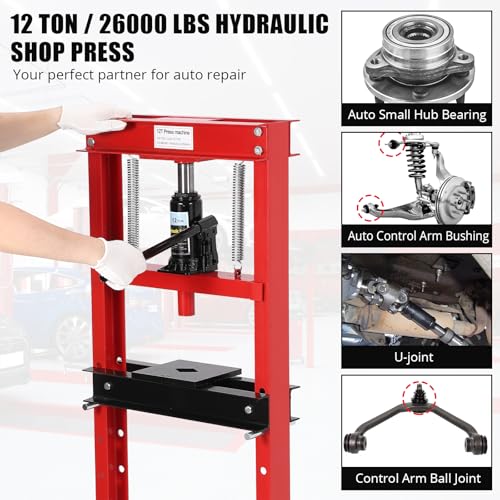 12T Hydraulic Press, Heavy-Duty h-Frame Garage Floor Hydraulic Shop Press - color: Red + Black