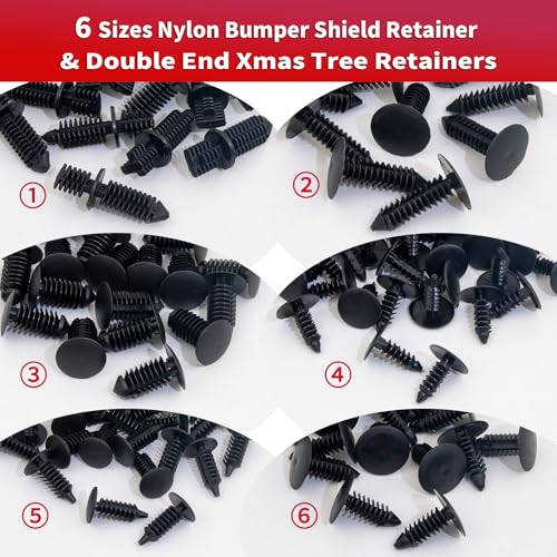 170PCS Universal Auto Body Shield Retainer Fastener Clip Assortment - Christmas Tree Style & Double End Xmas Tree Retainers, Car Truck Vehicle Fender Bumper Shield Door Panel Push Pins Rivets - size: 170 Pcs