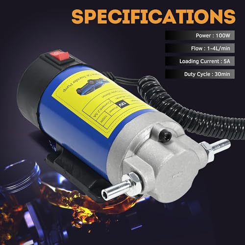 Oil Transfer Pump 12V, 100W Self Priming Oil Change Pump, Portable Gear Oil Pump, Zikepa Engine Oil Extractor Pump for Boats Cars RVs Trucks Motorcycles Lawnmowers