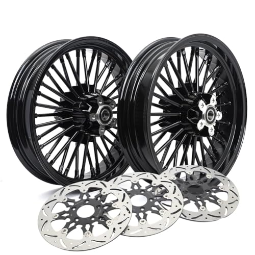 TOFR 16x3.5 16x3.5 Black Wheels w/ 11.5 Rotors For Harley Touring 2000-2007 - color: Black Wheels + Floating Rotors, size: Front:16x3.5 Rear:16x3.5