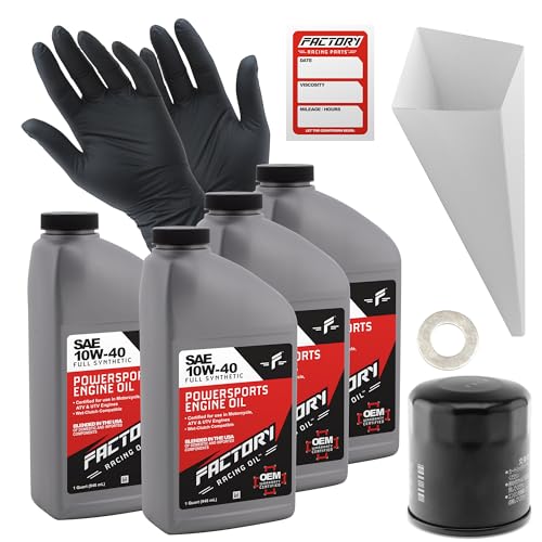 Factory Racing Parts Oil Change Kit compatible with Kawasaki Vulcan 1500 1600 900, Ninja 1000SK 600 636 – Includes 4 Quarts of 10W-40 Full Synthetic Oil